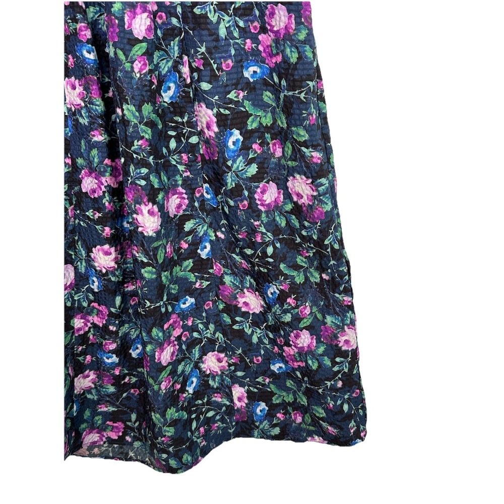 Rebecca Taylor Ruby Navy Floral Hammered Silk Mini Dress Size 2 Cottage Peasant - Picture 7 of 12